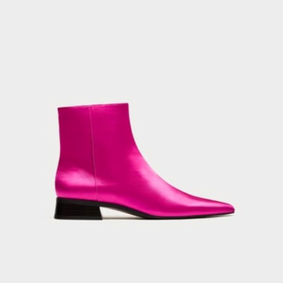 NEW ZaRa SATEEN POINTED ANKLE BOOTS PINK FUSCHIA - Picture 2 of 6
